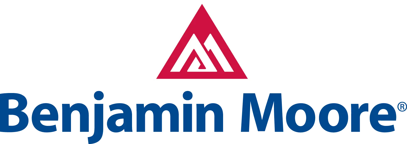 A red triangular logo with overlapping white lines above blue text.